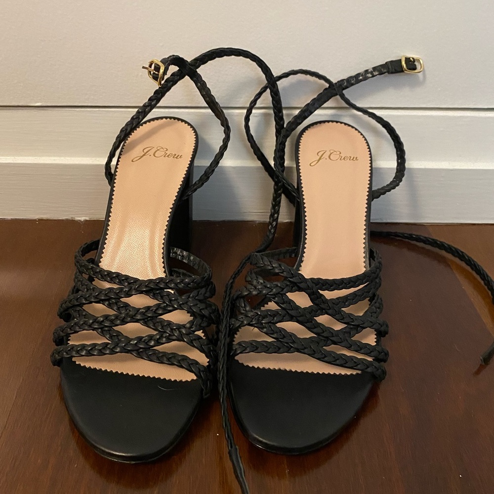 Never worn! Leather braided strappy heels